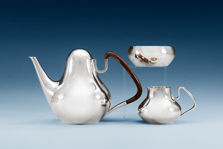 HENNING KOPPEL, kaffeservis, 3 delar, Georg Jensen, Köpenhamn 1952-77, sterling, svenska importstämplar.