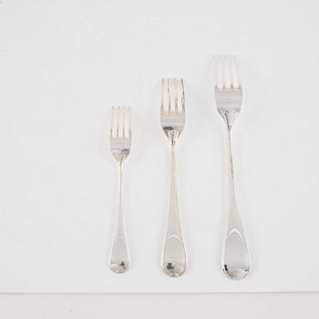 Besticksservis, silver, 131 delar, "Svensk Rund", GAB & C.G.Hallberg, Stockholm/Eskilstuna, 1952-1990.