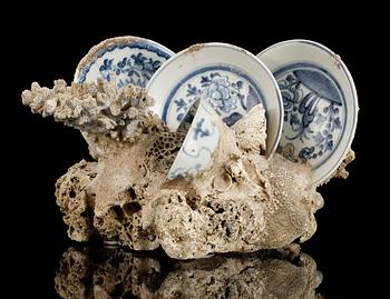 A blue and white 'Sea-sculpture', Ming dynasty (1368-1644).