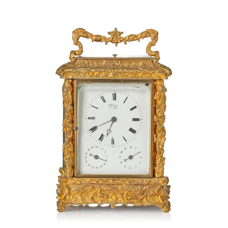 A Traveller's rococo style clock by Anton Liszt Vienna (1828-1868).