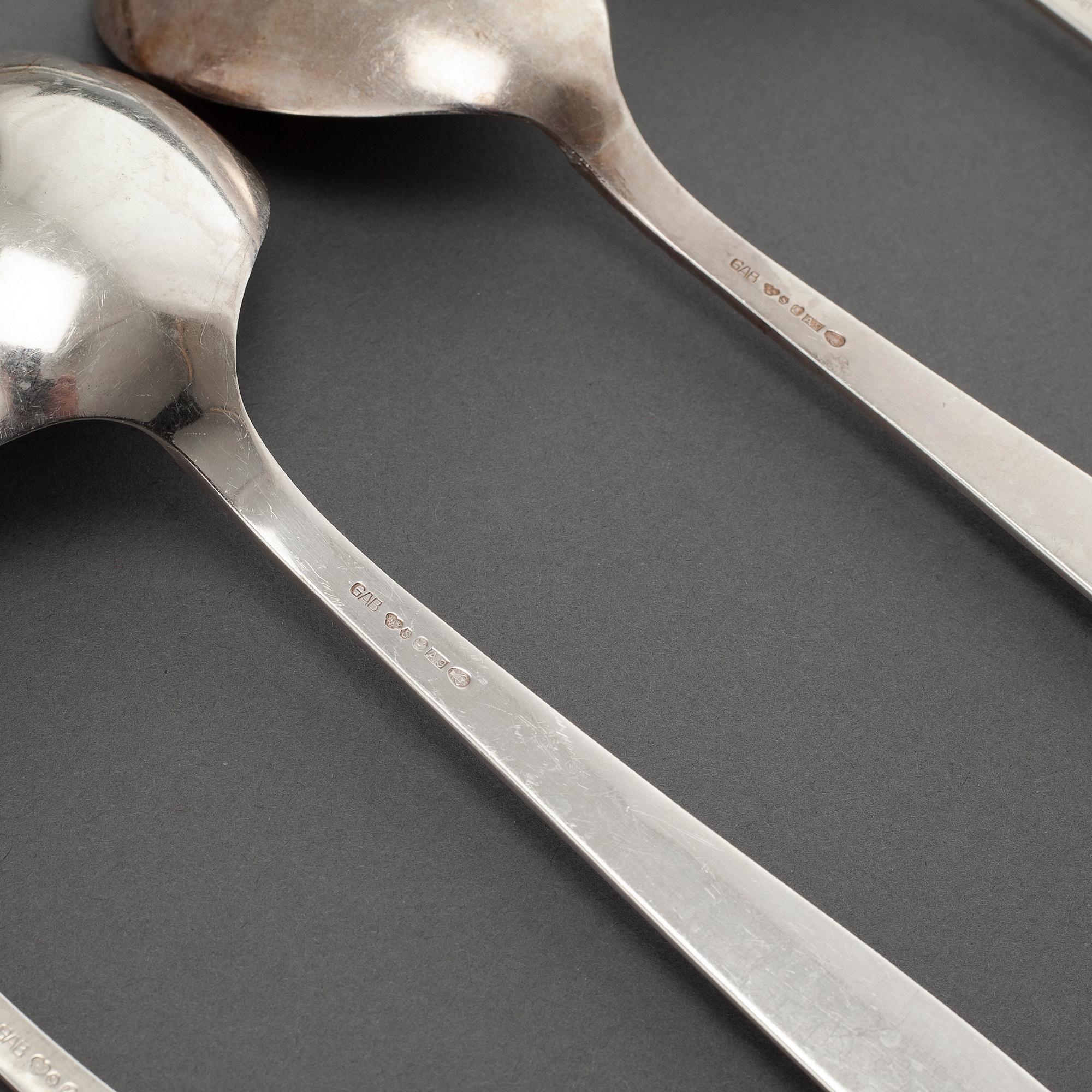 117 pieces of silver tableware by Jacob Ängman for GAB, Stockholm, model "Rosenholm", around the mid 20th century.