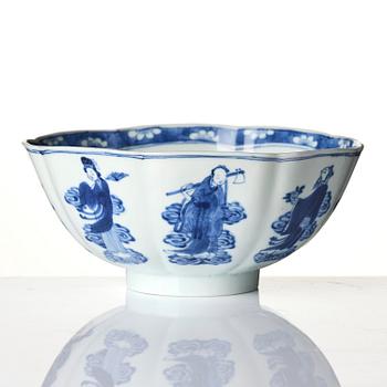 A blue and white 'immortals' bowl, Qing dynasty, Kangxi (1662-1722).