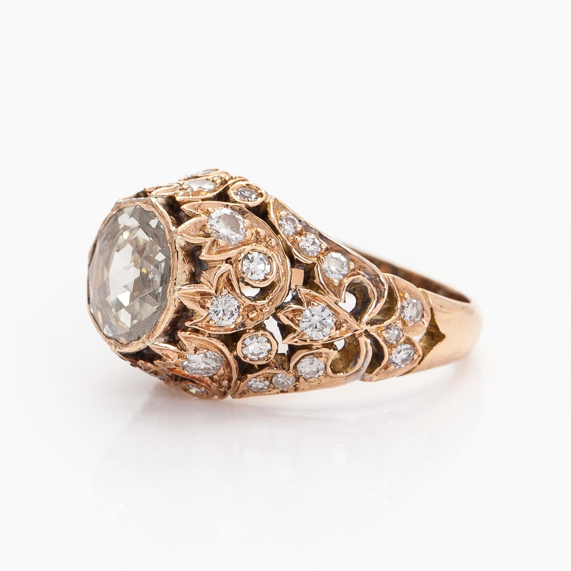 Ring, rose-cut diamond 1.35 ct, 18K gold.