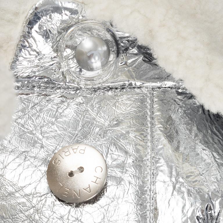 Chanel, coat, silver coloured lamb fur, size 34.