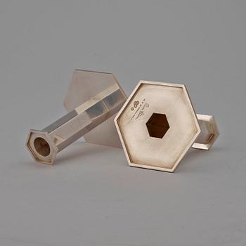 WIWEN NILSSON, ljusstakar, ett par, Lund 1962,  sterling.