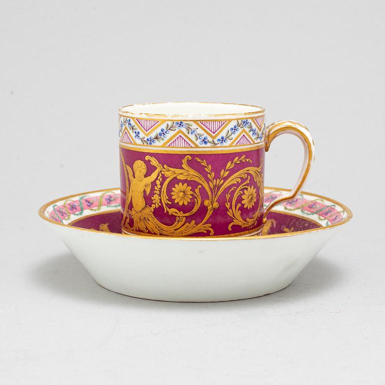 A French cup and saucer, 19th century, with a Sevre like mark.
