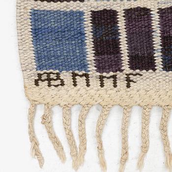 Barbro Nilsson, a carpet, 'Salerno blå', flat weave, c. 245 x 182 cm, signed AB MMF BN.