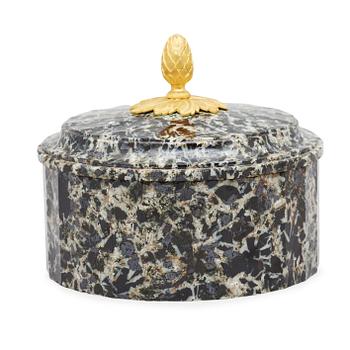 571. A Swedish Empire 19th century aglomerat stone butter box.