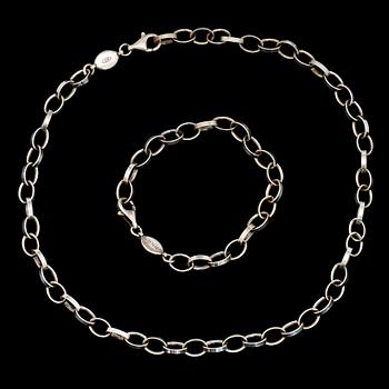 ARMLÄNK samt HALSBAND, silver, 1900-tal. Vikt 54 g.