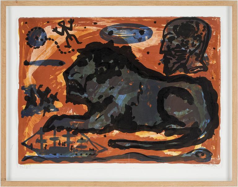 A.R PENCK. Färglitografi, 1995, signerad med blyerts 46/60.