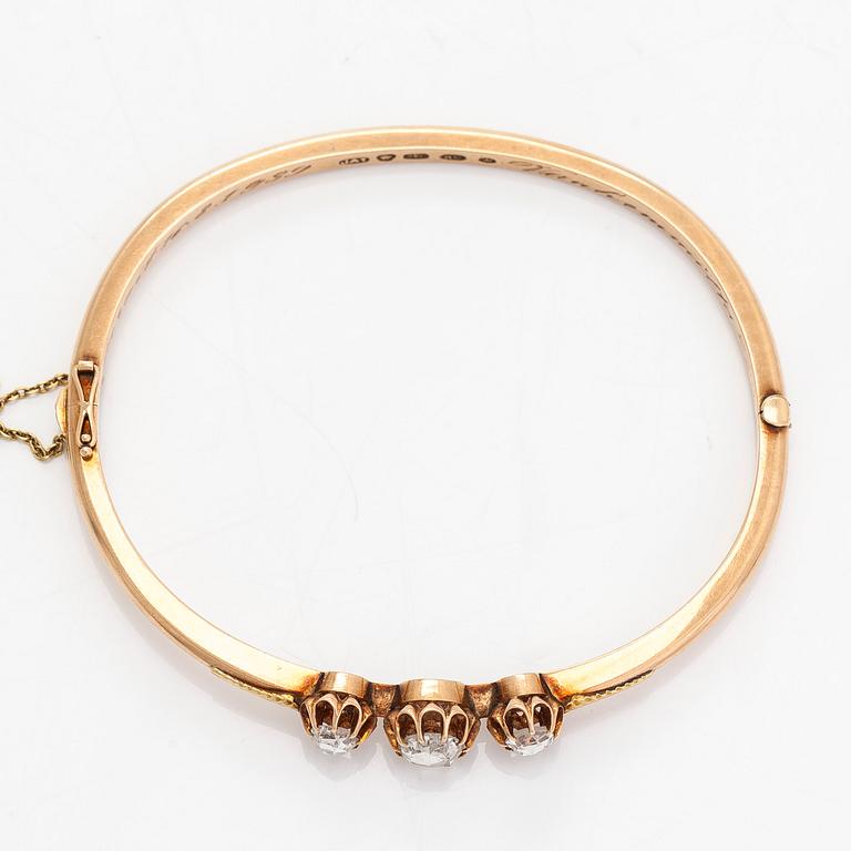 J.A Tarkiainen, rannekoru, 14K kultaa, ruusuhiottuja timantteja, Viipuri 1939.