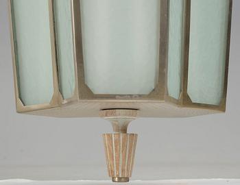 SWEDISH DESIGNER, a nickel plated, white chalked oak and frosted glass ceiling light, mid 20th Century.