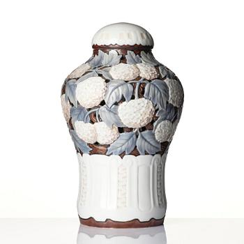 Fanny Garde, an Art Nouveau porcelain lidded vase model 1204/8, Bing & Grøndahl, Denmark.