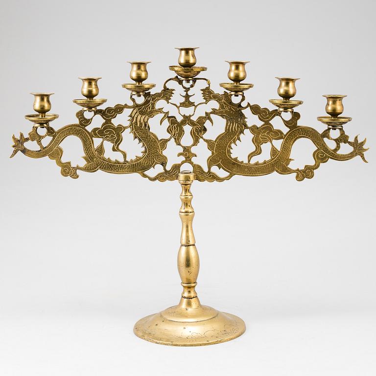 A BRASS CANDELABRUM, CA 1900.