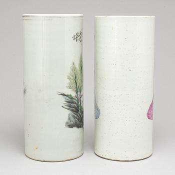 Two Chinese famille rose porcelain hat stands, early 20th century.