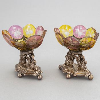 Carl Petter Norlin, a pair of silver and glass salt cellars, Malmö, 1840.