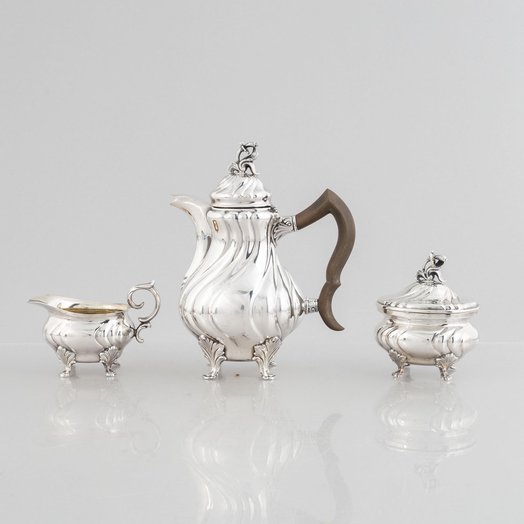 A three piece silver coffee set, mark of CG Hallberg, Stockholm 1944-1946.