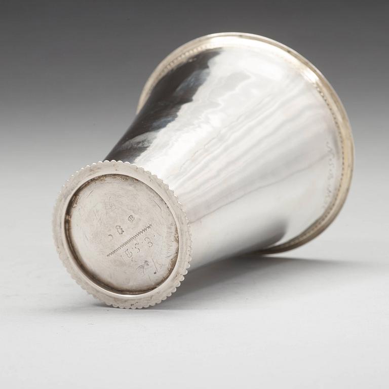 A Swedish early 18th century parcel-gilt silver beaker, mark of Johan Lund, Stockholm 1715.