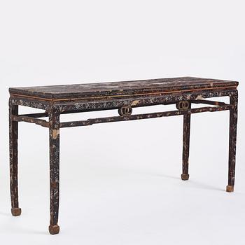 A  Chinese black lacquered altar table with mother of pearl inlay, 17th /18th Century.