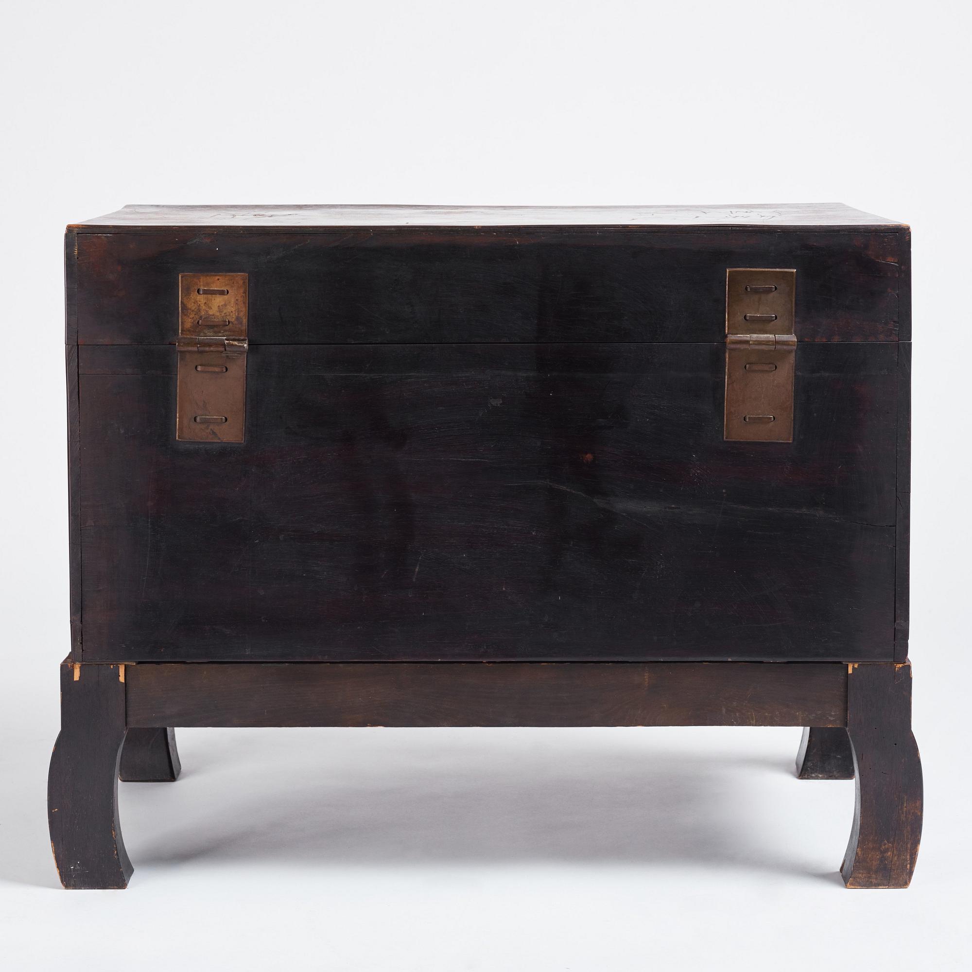 A massive 'five clawed dragon' hardwood storage chest, Qing dynasty, 19th century.