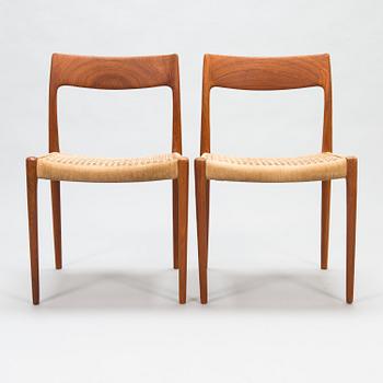 Niels Otto Møller, stolar, 6 st, modell 77, J.L. Møllers Møbelfabrik, Danmark, 1960-tal.
