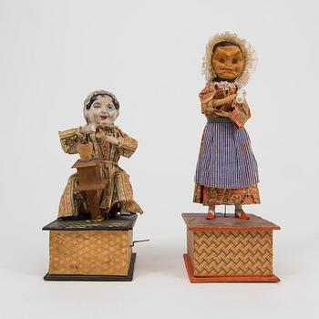 MEKANISKA FIGURER, 2 stycken, Sonneberg, Tyskland, 1800-talets andra hälft.