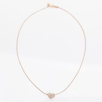 A 14K and 18K rose gold heart pendant necklace with diamonds ca 0.50 ct in total.