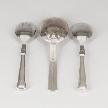 UPPLÄGGNINGSBESTICK, 3 st, silver. Danmark och Sverige. Total vikt ca 242 g inkl blad i rostfritt stål.