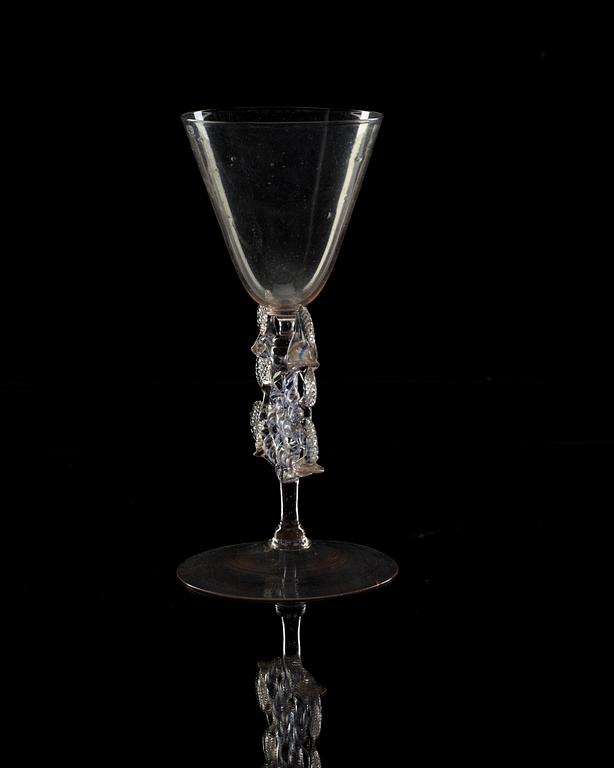 A German 'flügel glass' goblet, 17th Century.