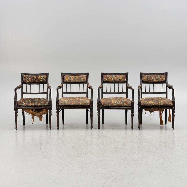 A set of four late Gustavian open armchairs by N. Thorsson (1779-1848).