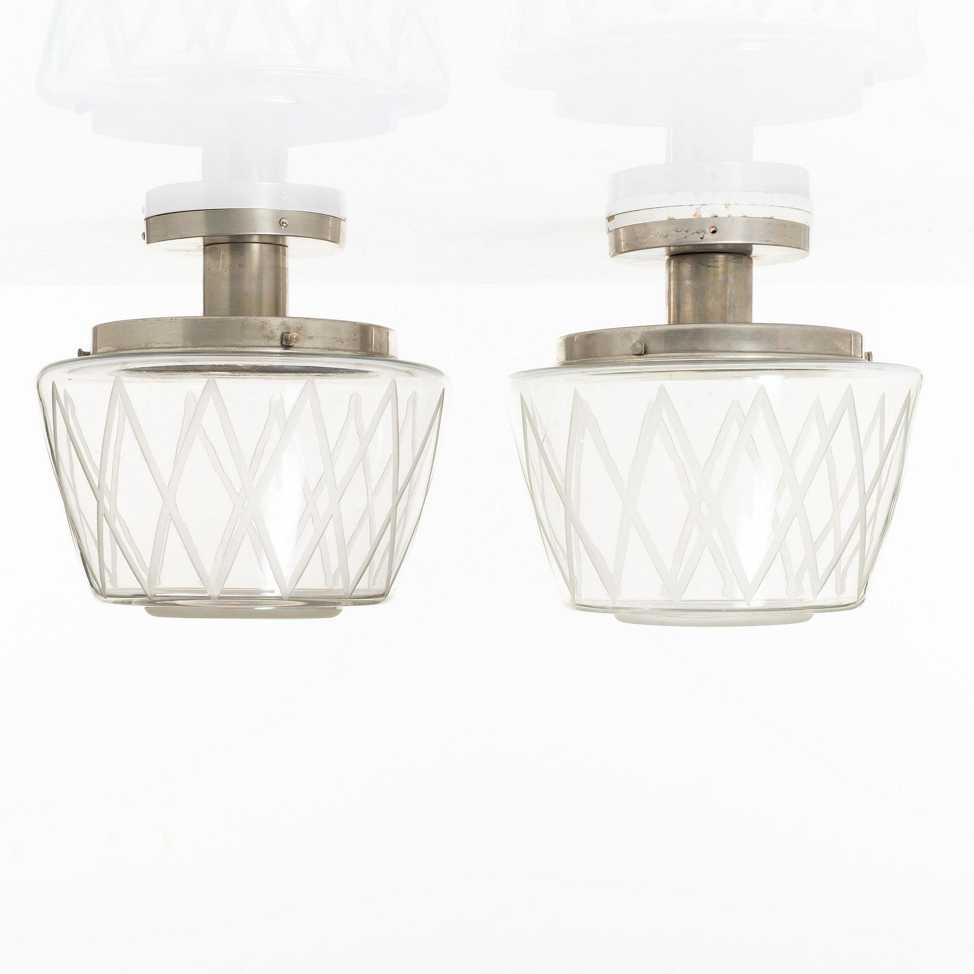 Harald Notini, taklampor, ett par, modell 11197, Arvid Böhlmarks Lampfabrik, Stockholm, 1940-tal.