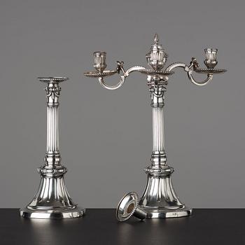 A pair of Gustavian three-light candelabra by Johan Gustaf Ahlgren, Stockholm 1777.