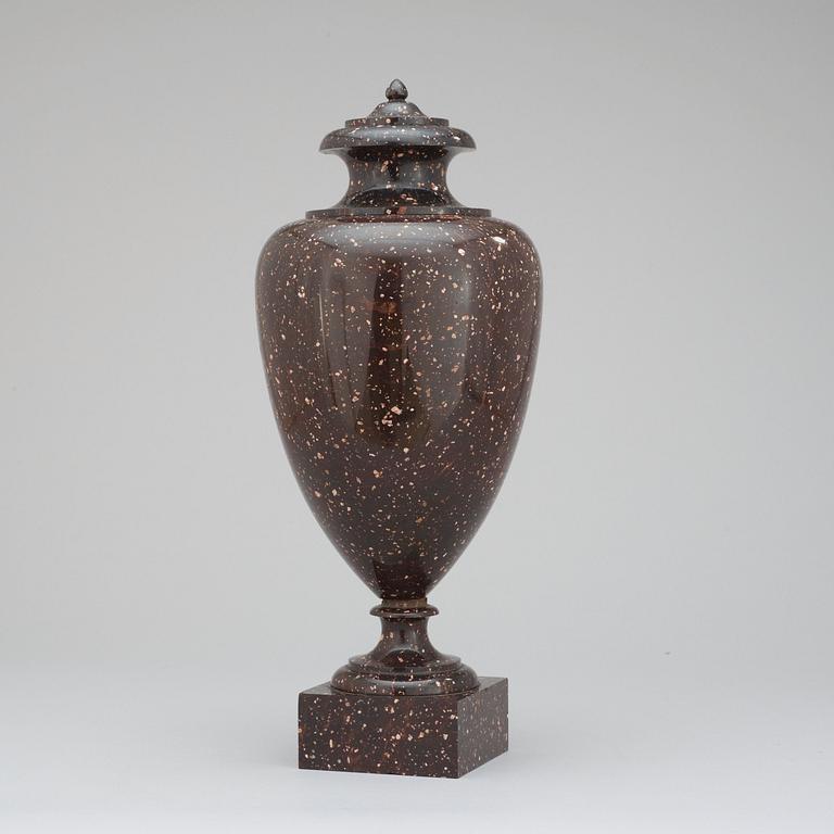 A late Gustavian early 19th century porphyry urn.