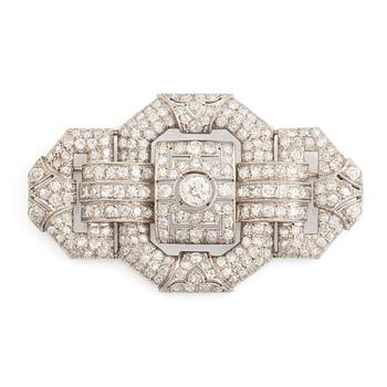 A platinum brooch set with old- and octagonal-cut diamonds, Art Deco.