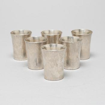 Six silver shot glasses from MGAB in Uppsala, 1965.