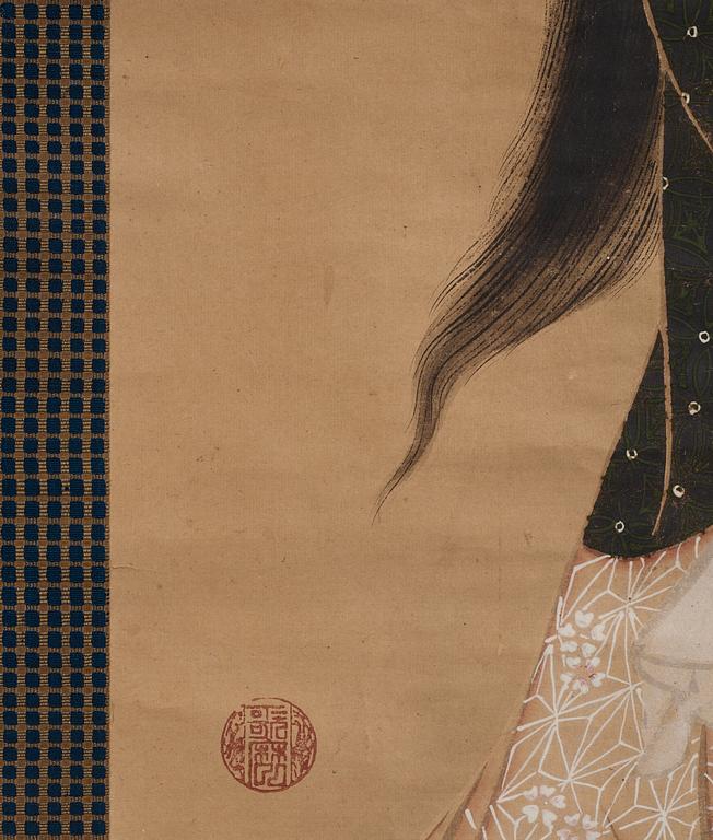 RULLMÅLNING, tusch och färg. Okänd konstnär, Japan, 1800-tal.