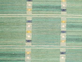 Barbro Nilsson, matto, "Falurutan grön, Alice", flat weave, ca 218 x 146,5-150,5 cm, signed AB MMF BN.