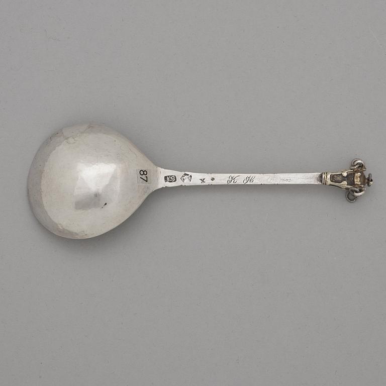 A Swedish 18th century parcel-gilt silver spoon, mark of Nils Grubb, Hudiksvall 1780.