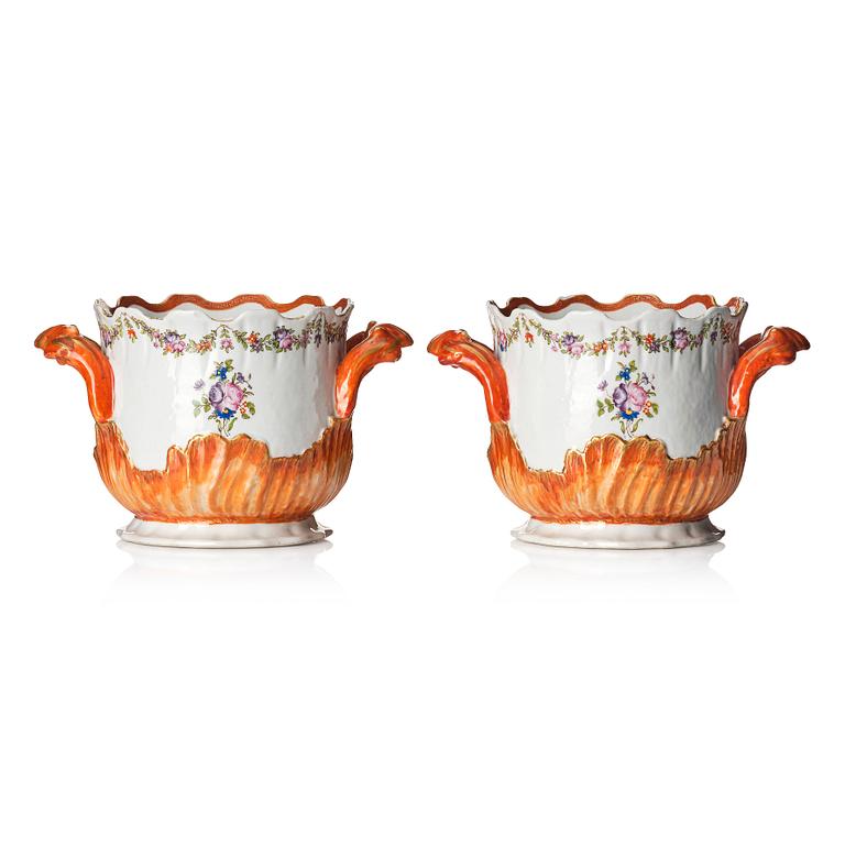 A pair of famille rose wine coolers, Qing dynasty, Qianlong (1736-95).