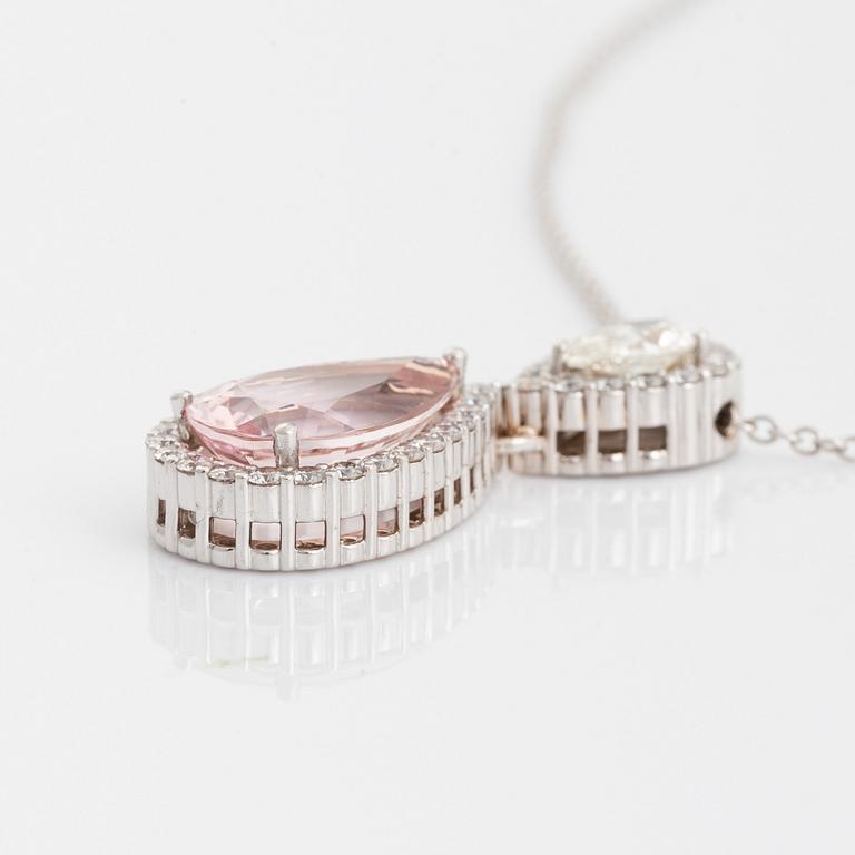 Pear shaped morganite and diamond necklace.