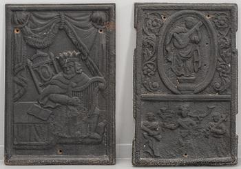 A SET OF 2 CAST IRON STOVE FRONTS, 18/19th century.