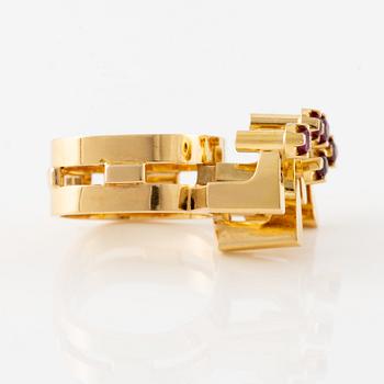 Jan Lundgren, ring 18k gold set with faceted rubies, Stockholm 1982.