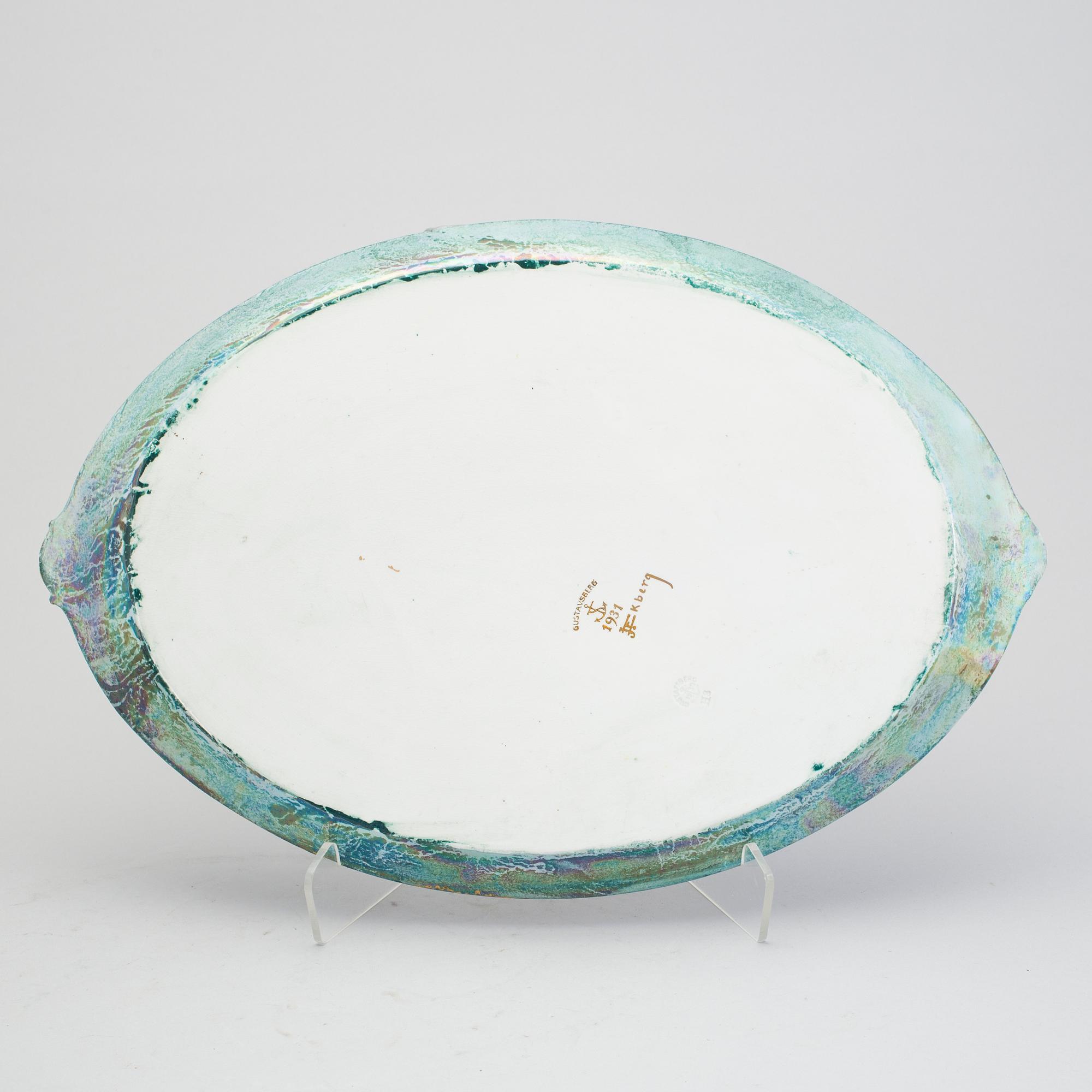 A tray and a bowl by Josef Ekberg for Gustavsberg, 1931 and probably 1937.