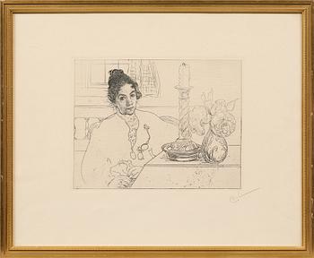 Carl Larsson · CARL LARSSON, etsning, monogramsignerad.