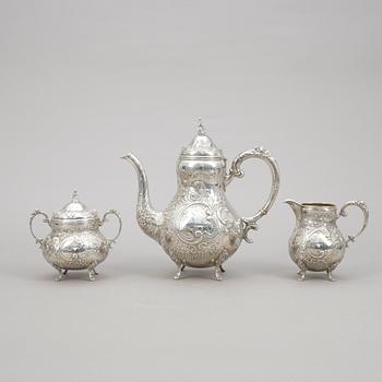 KAFFESERVIS, 3 delar, silver, rokokostil, Tyskland, 1900-tal. Vikt ca 1124 gram.