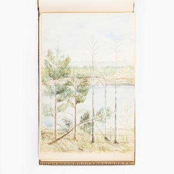 Album with among other things 16 pieces of watercolours and drawings by Swedish artists.