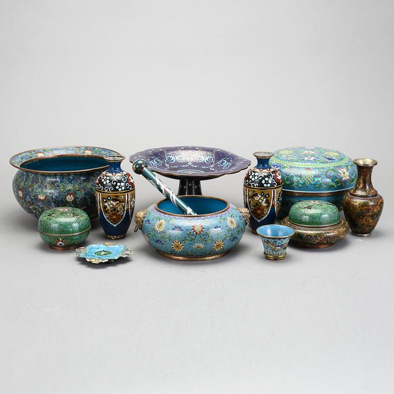 PARTI CLOISONNÉ, 13 delar, 1800/1900-tal.
