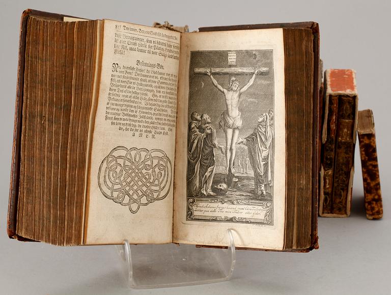 PARTI BÖCKER, 13 st, religiösa, bla "Johan Jacob Rambachs betragtninger..Christi Lidelse..", Köpenhamn 1741.