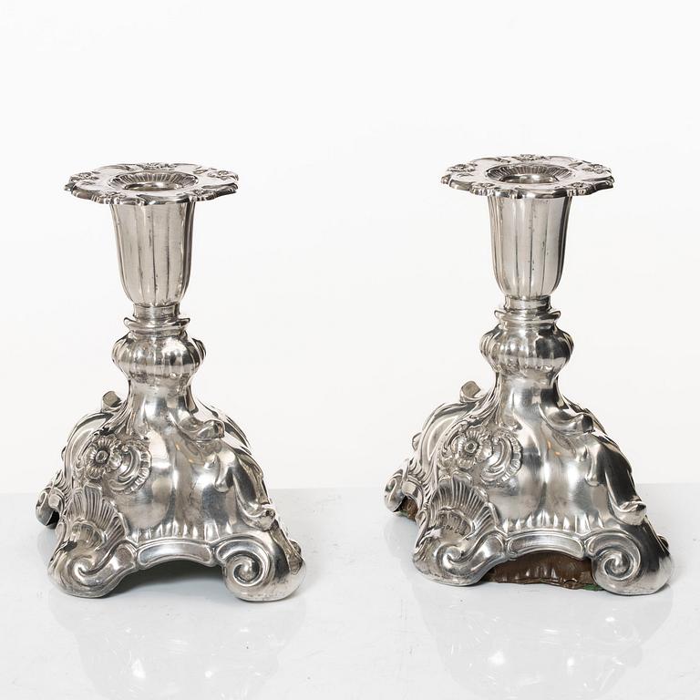 C.G. Hallberg, Candelsticks, a pair, silver, Baroque style, Stockholm 1943.
