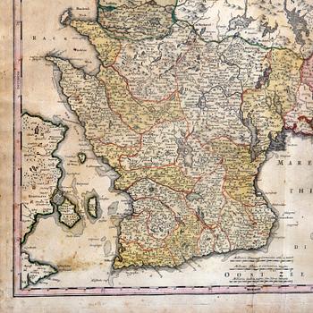 Johann Baptist Homann,  map "Nova Tabula Scaniae, quae est Gothia Australis Provincias Scaniam, Hallandiam, et Blekingia.